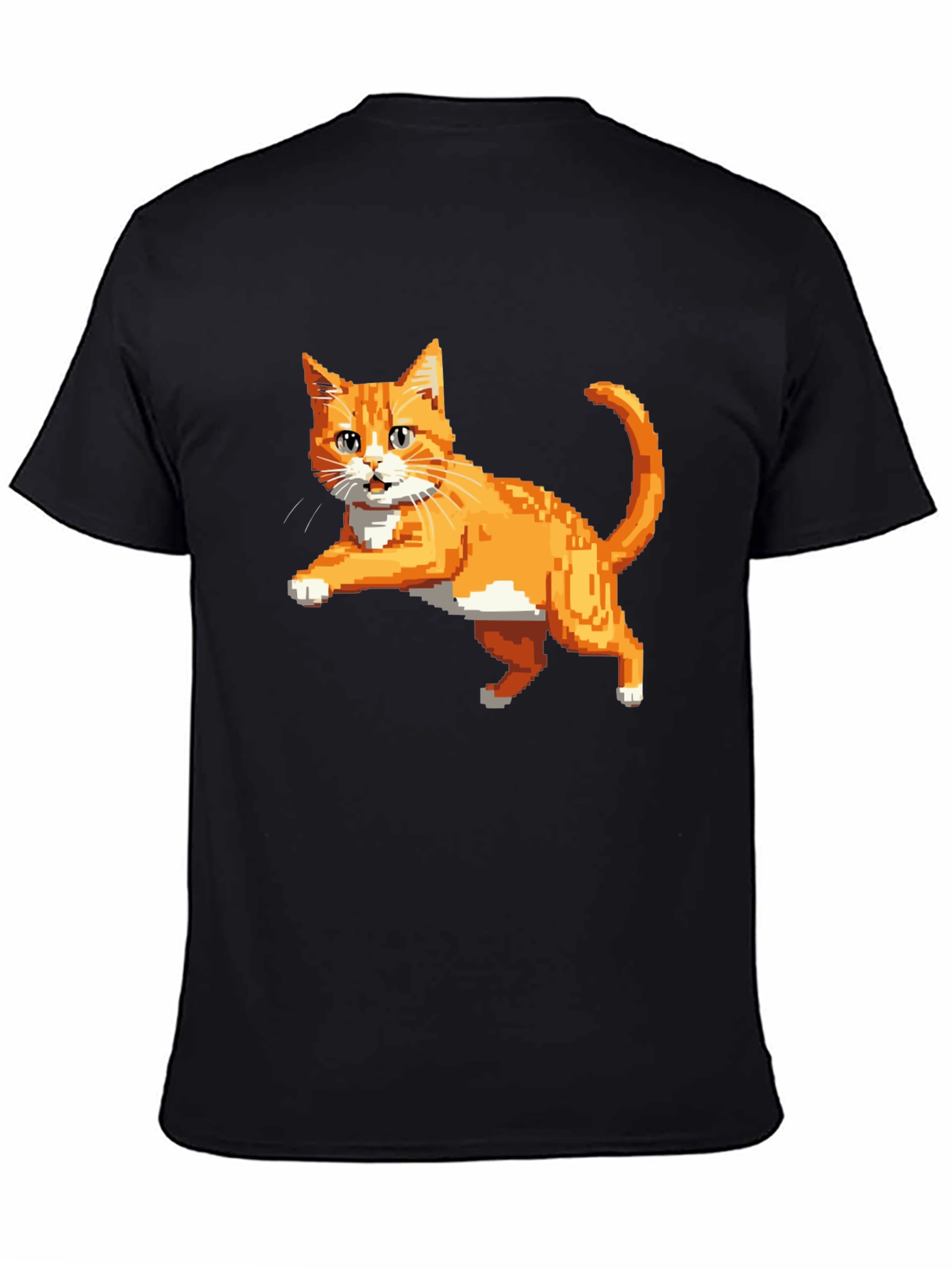 Pixelated Orange Cat T-Shirt - Cool Retro Design