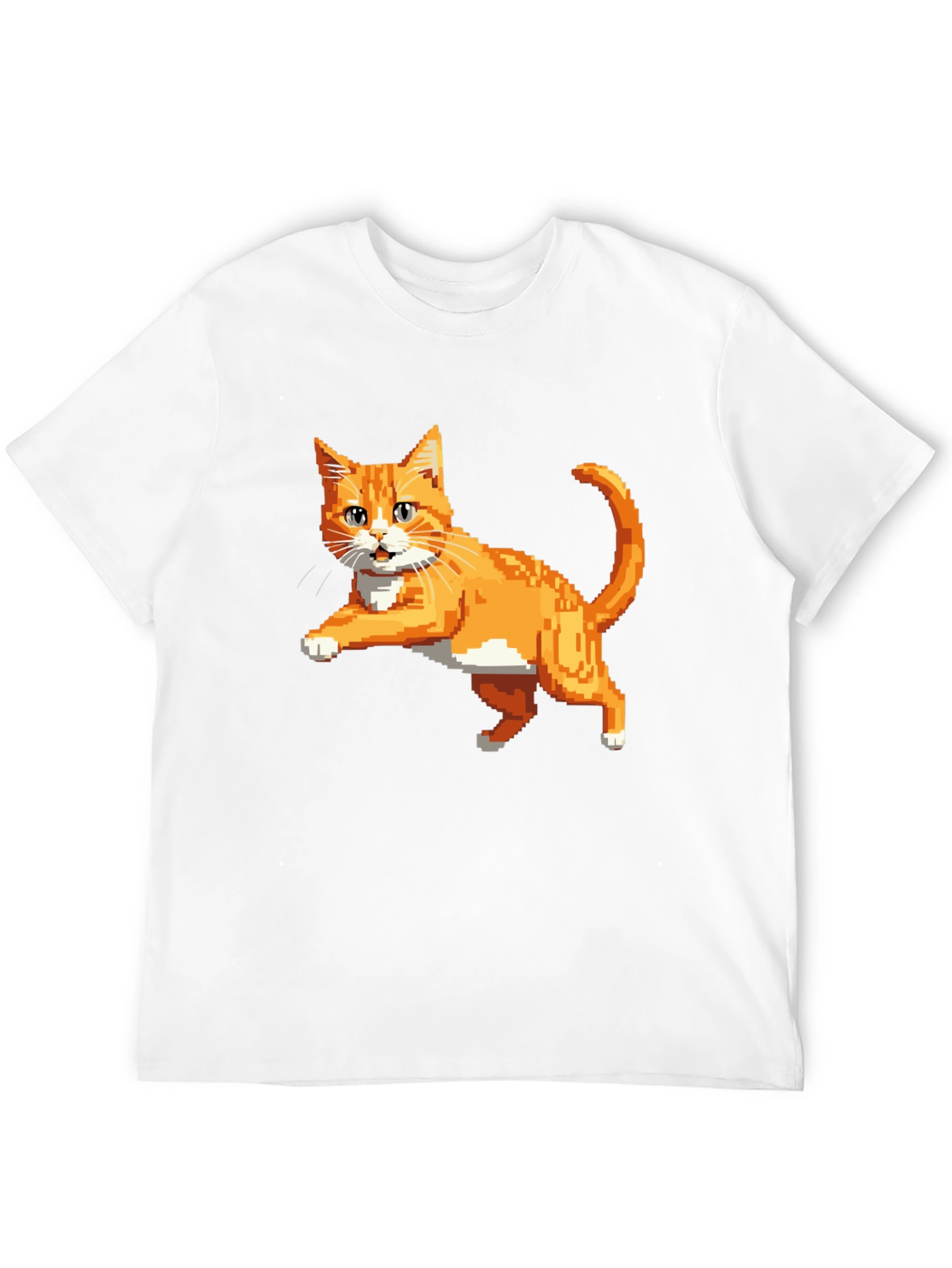 Pixelated Orange Cat T-Shirt - Cool Retro Design
