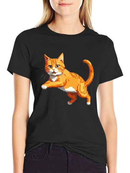 Pixelated Orange Cat T-Shirt - Cool Retro Design