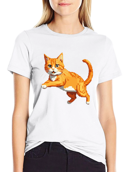 Pixelated Orange Cat T-Shirt - Cool Retro Design