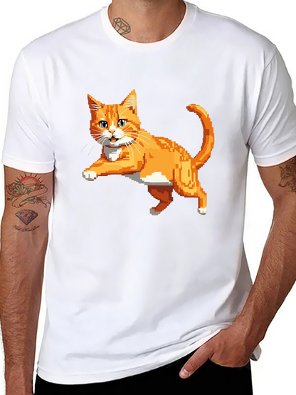Pixelated Orange Cat T-Shirt - Cool Retro Design
