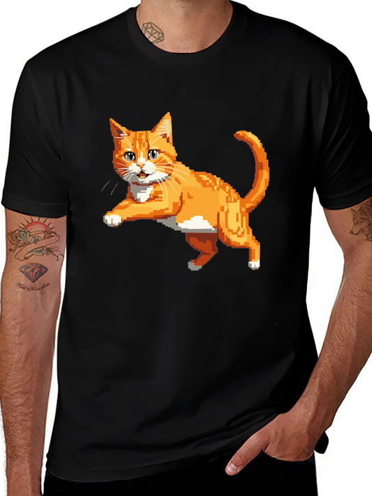 Pixelated Orange Cat T-Shirt - Cool Retro Design