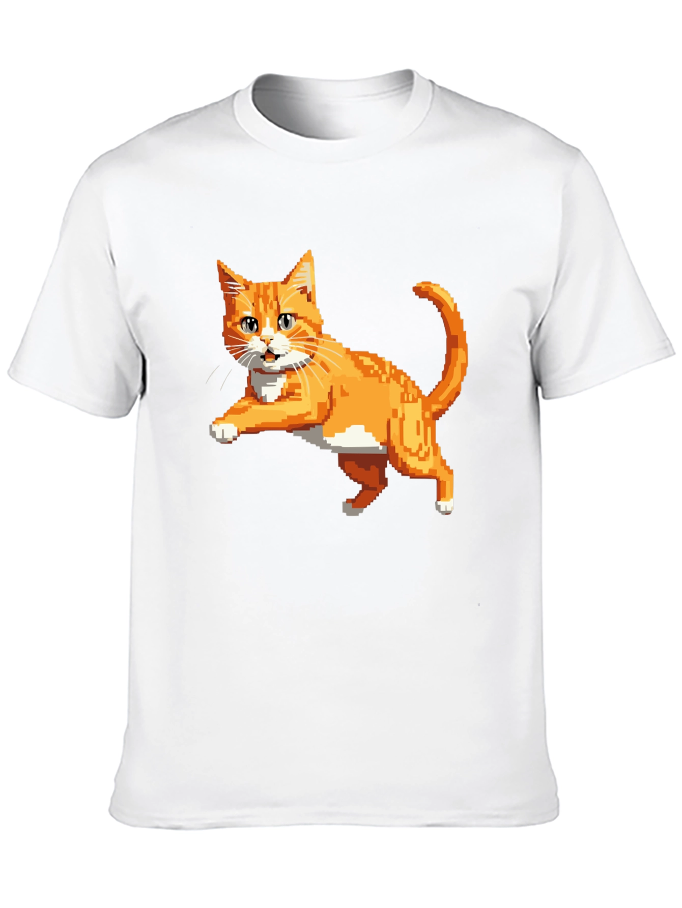 Pixelated Orange Cat T-Shirt - Cool Retro Design