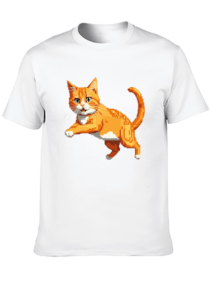 Pixelated Orange Cat T-Shirt - Cool Retro Design