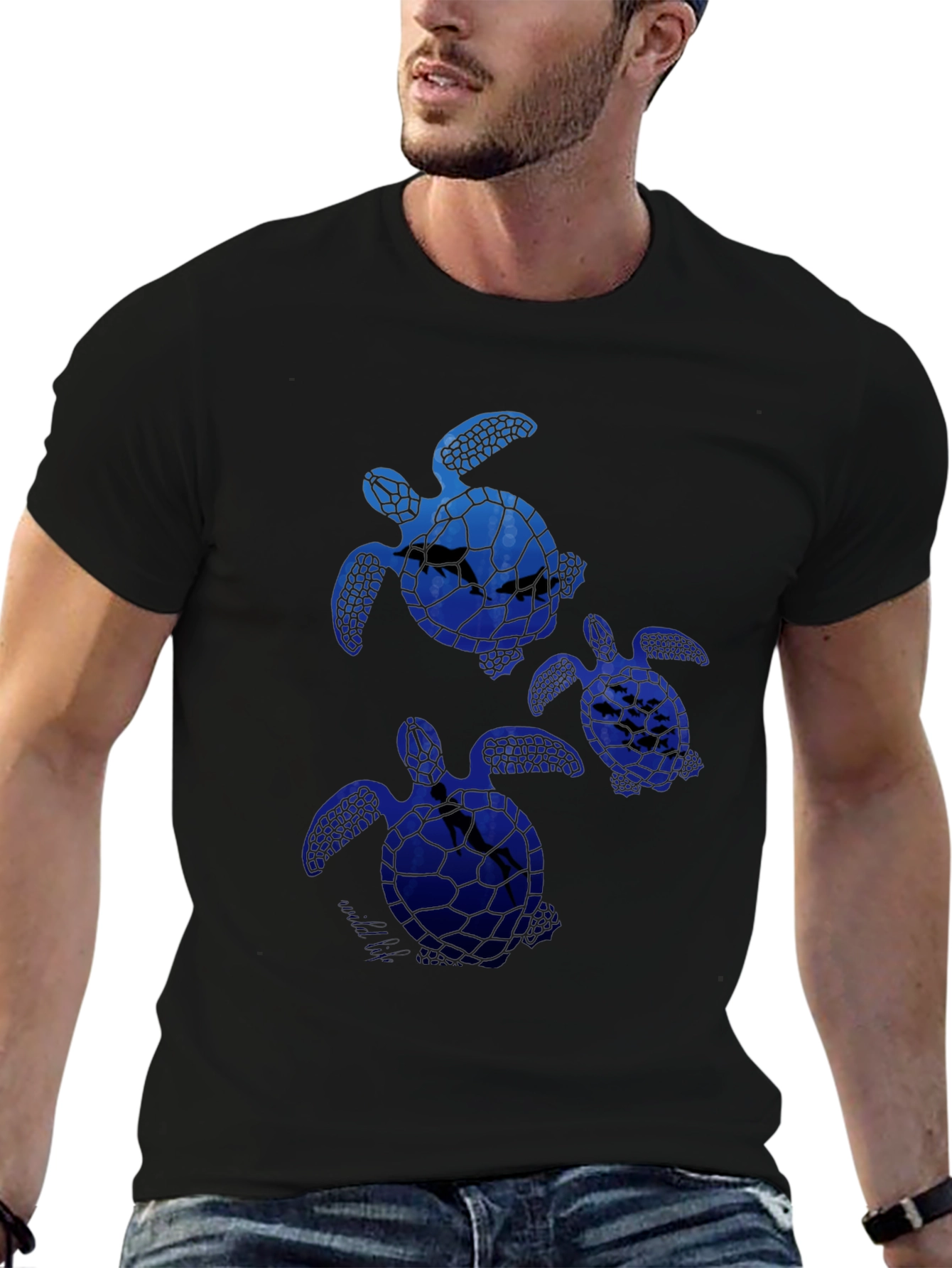 Sea Turtle Graphic Tee -  Mens Black T-Shirt