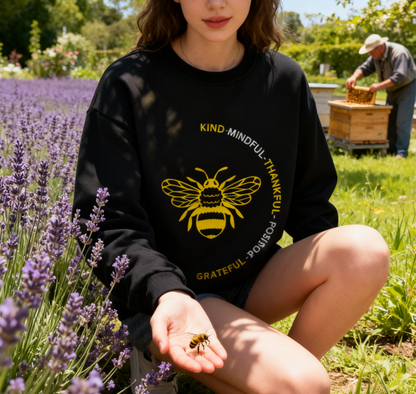 "Kind-Mindful-Thankful" Bee Positivity Crewneck Sweatshirt