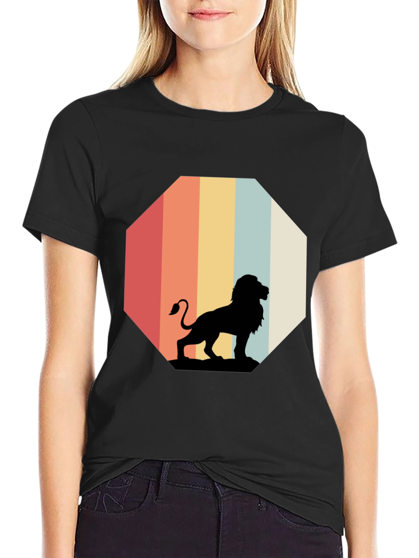 Retro Lion Graphic Tee - Classic Black T-Shirt