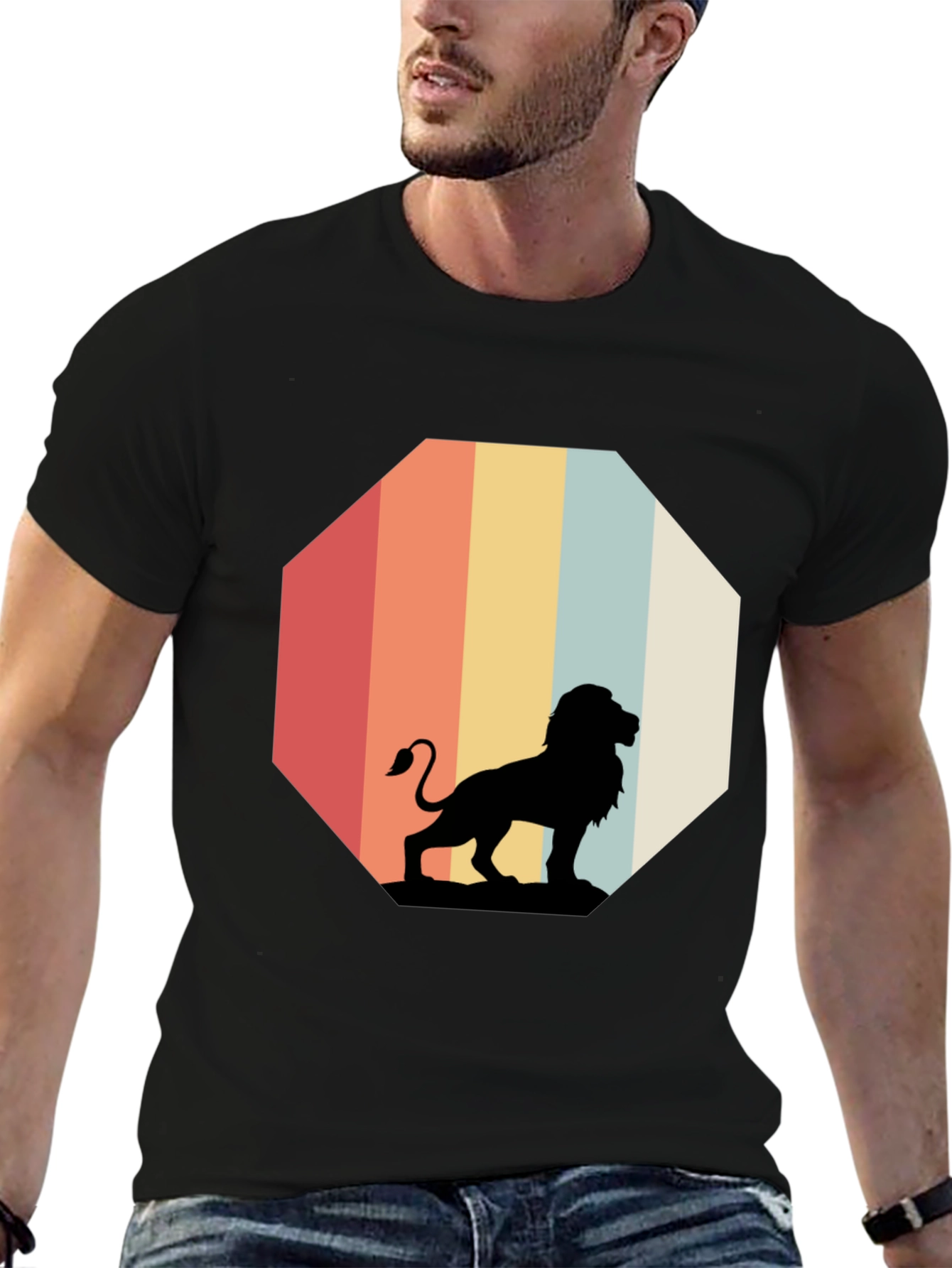 Retro Lion Graphic Tee - Classic Black T-Shirt
