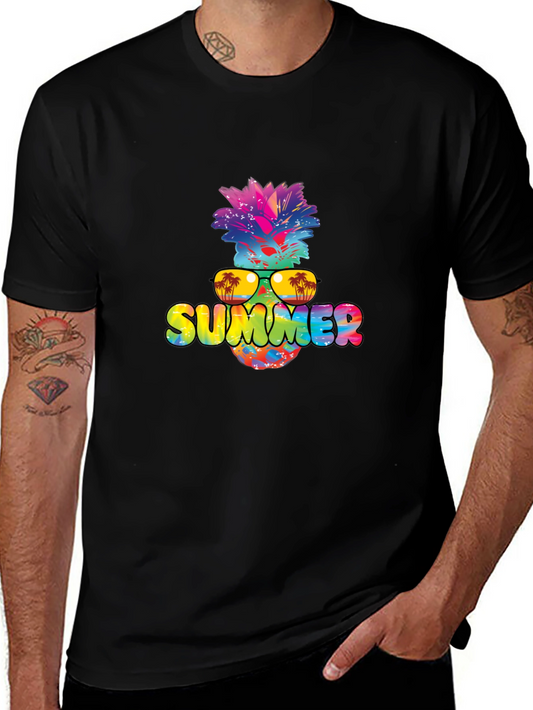Summer Pineapple Graphic Print Black T-Shirt