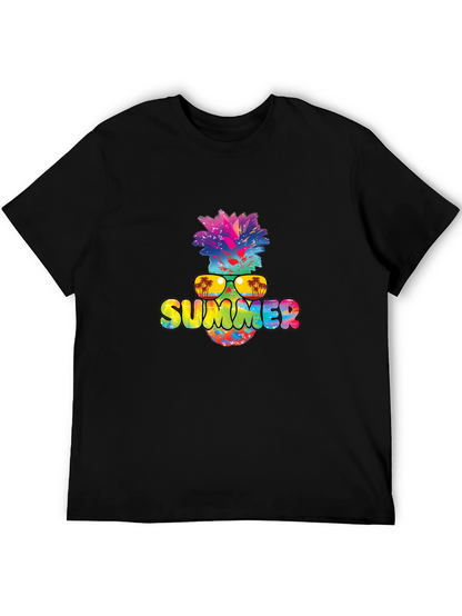 Summer Pineapple Graphic Print Black T-Shirt