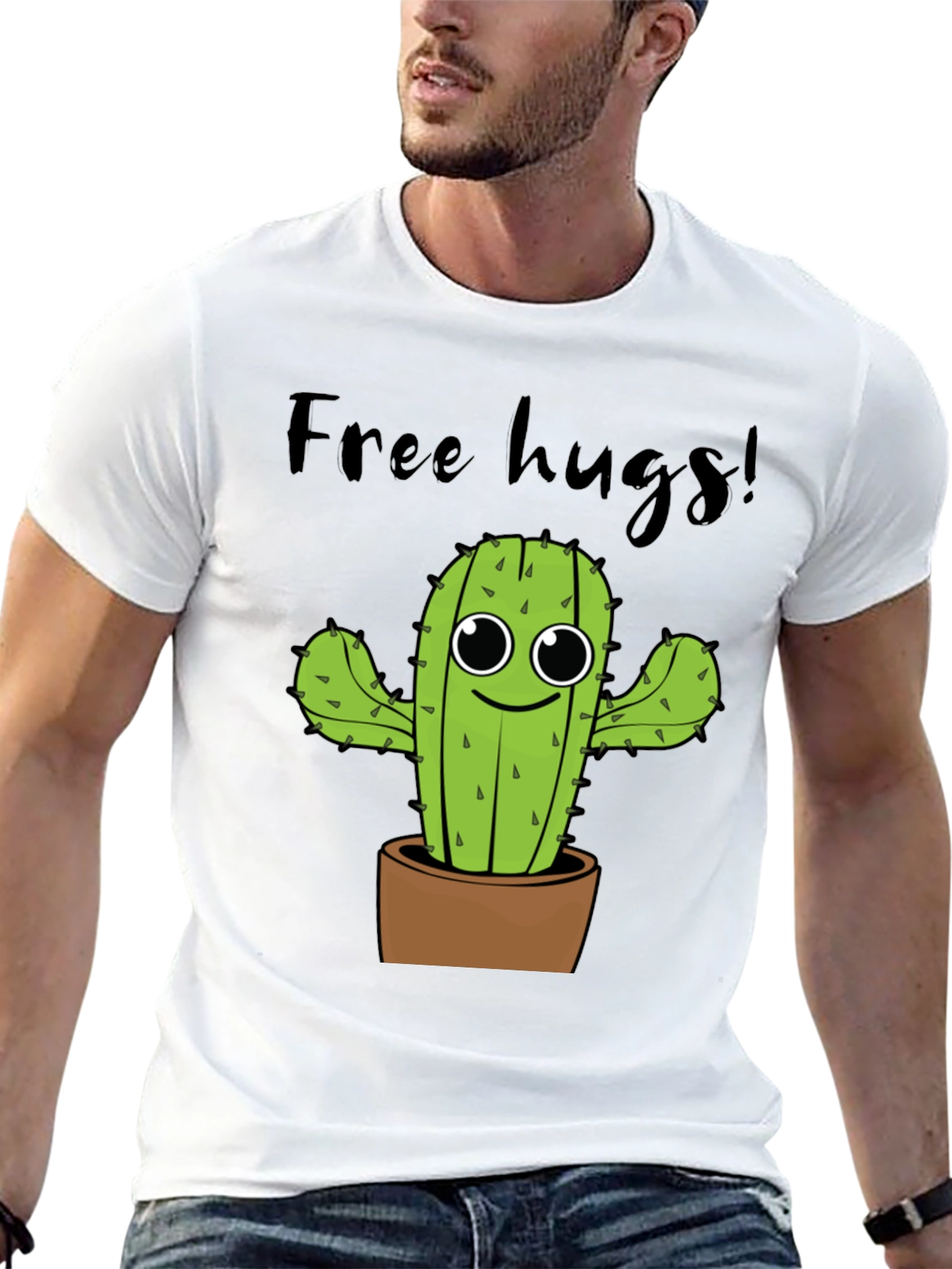 Free Hugs Cactus Graphic Tee - Soft Cotton Shirt