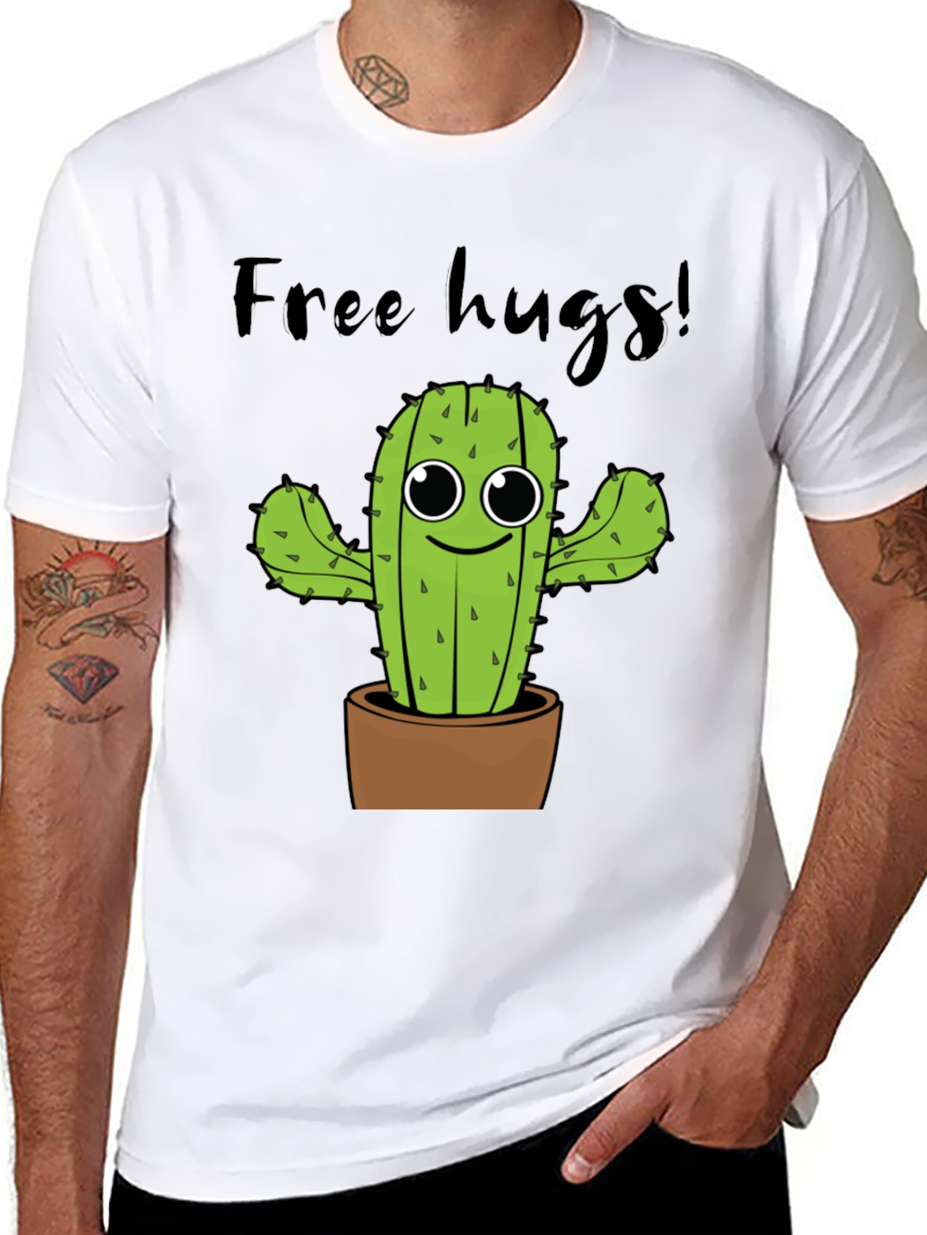 Free Hugs Cactus Graphic Tee - Soft Cotton Shirt
