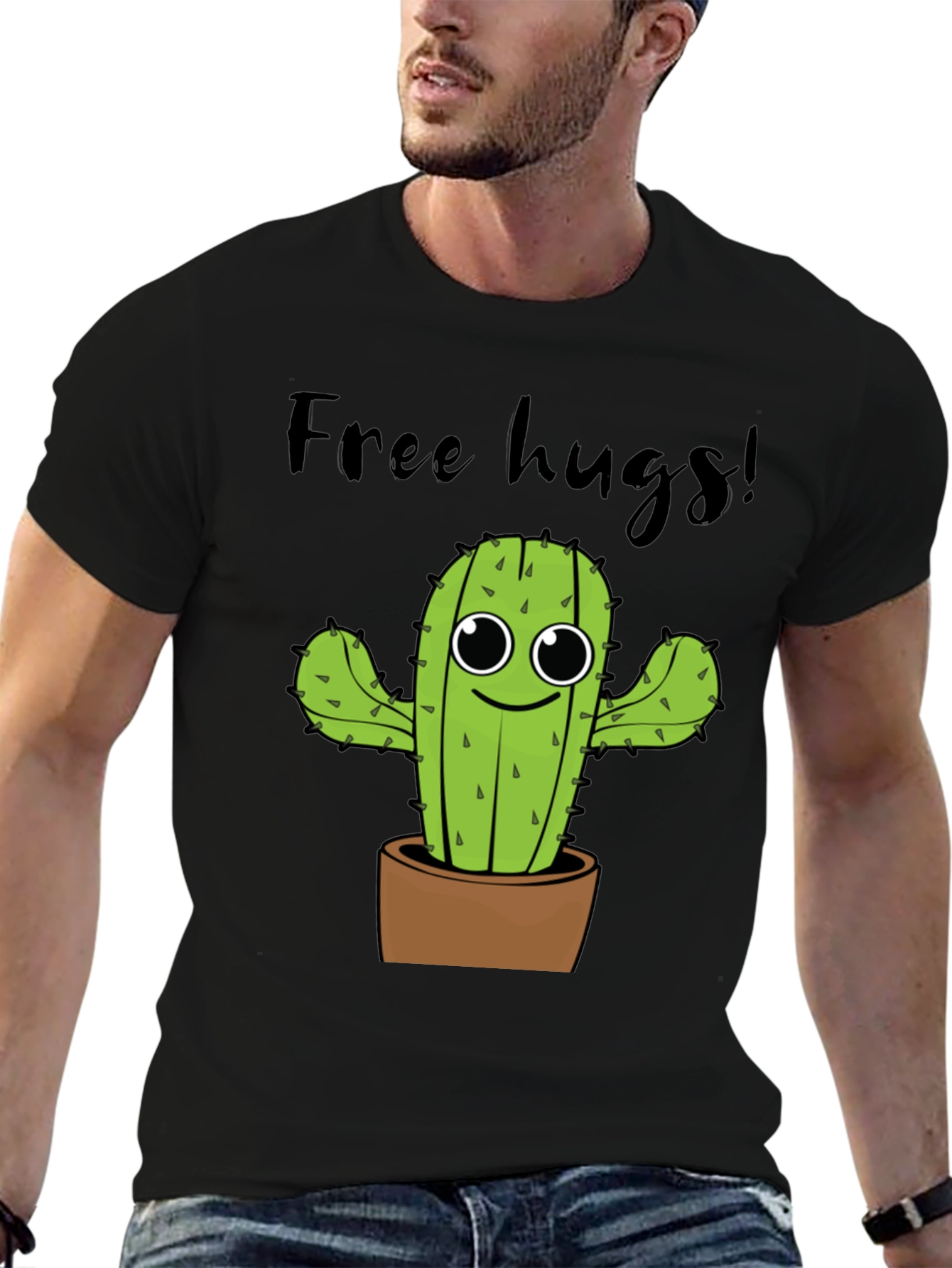 Free Hugs Cactus Graphic Tee - Soft Cotton Shirt
