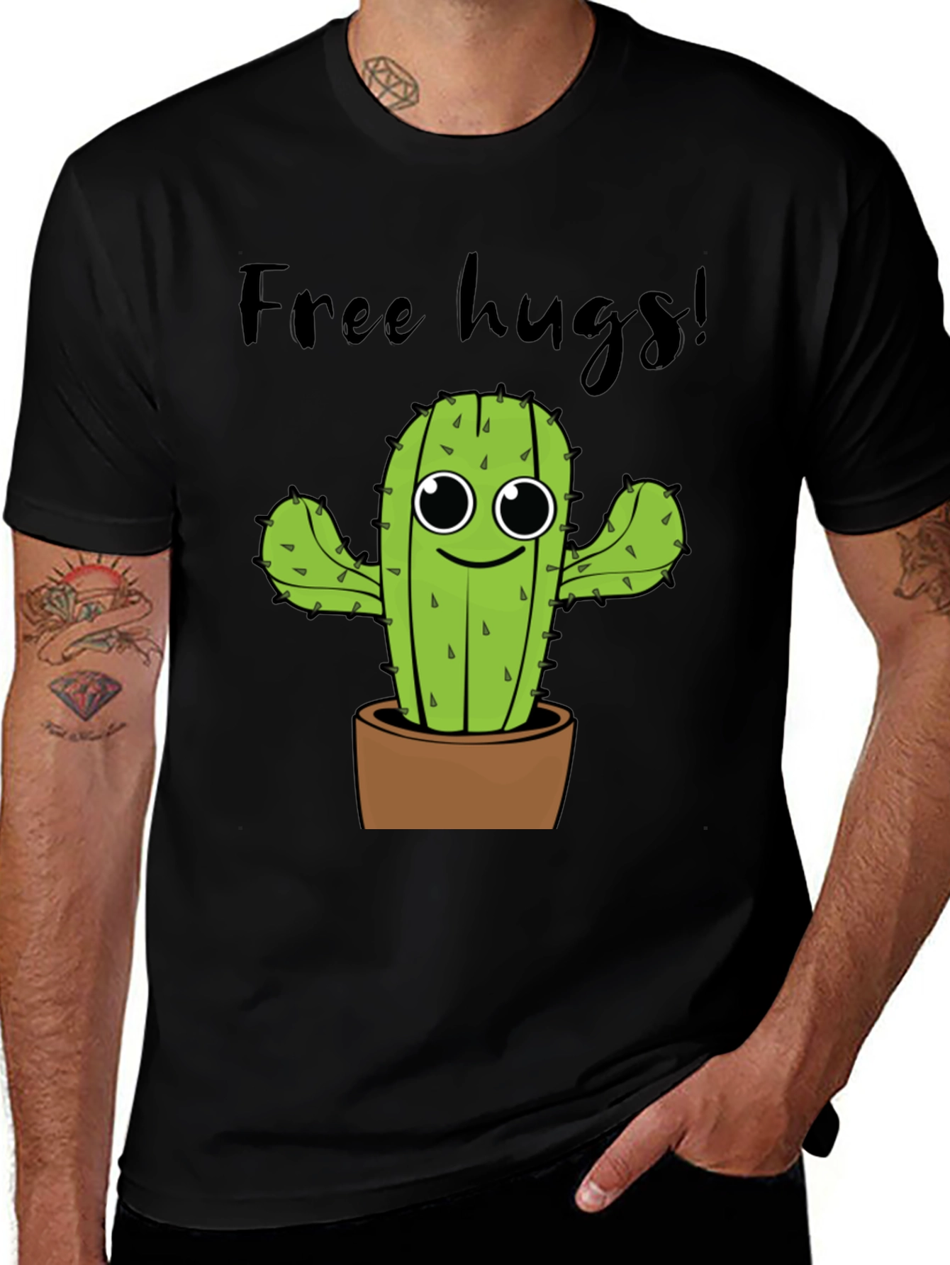 Free Hugs Cactus Graphic Tee - Soft Cotton Shirt