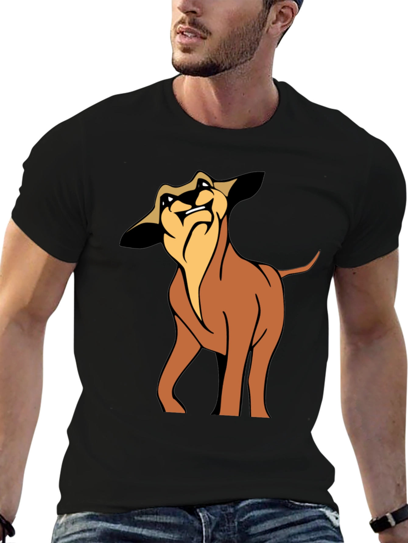 Cartoon Dog Graphic Tee - Soft Black Cotton