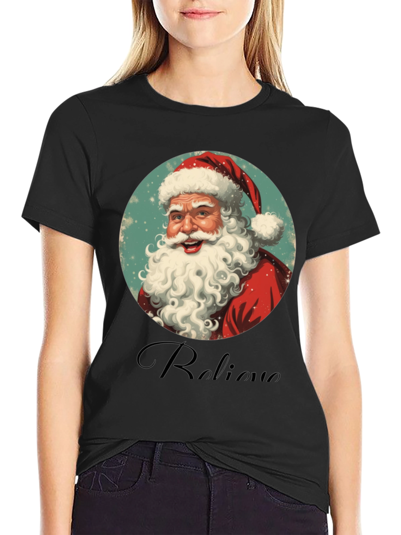 Believe Santa Graphic Tee - Black