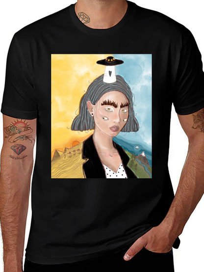 Unique Graphic Tee: Desert & Mountain Alien Girl