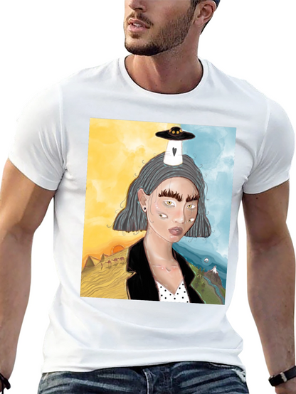 Unique Graphic Tee: Desert & Mountain Alien Girl