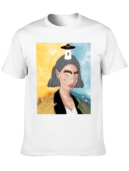 Unique Graphic Tee: Desert & Mountain Alien Girl