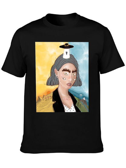 Unique Graphic Tee: Desert & Mountain Alien Girl