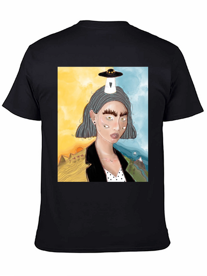 Unique Graphic Tee: Desert & Mountain Alien Girl
