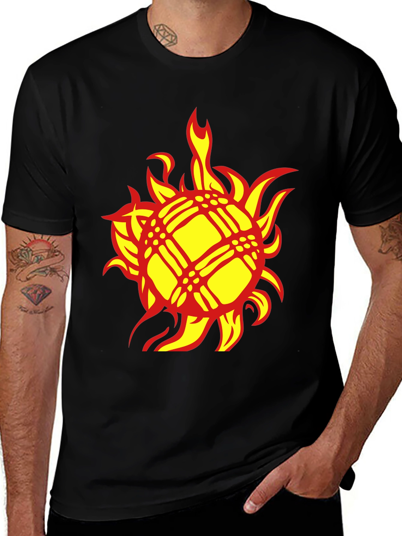 Fiery Sun Graphic Tee - Bold Black Cotton T-Shirt