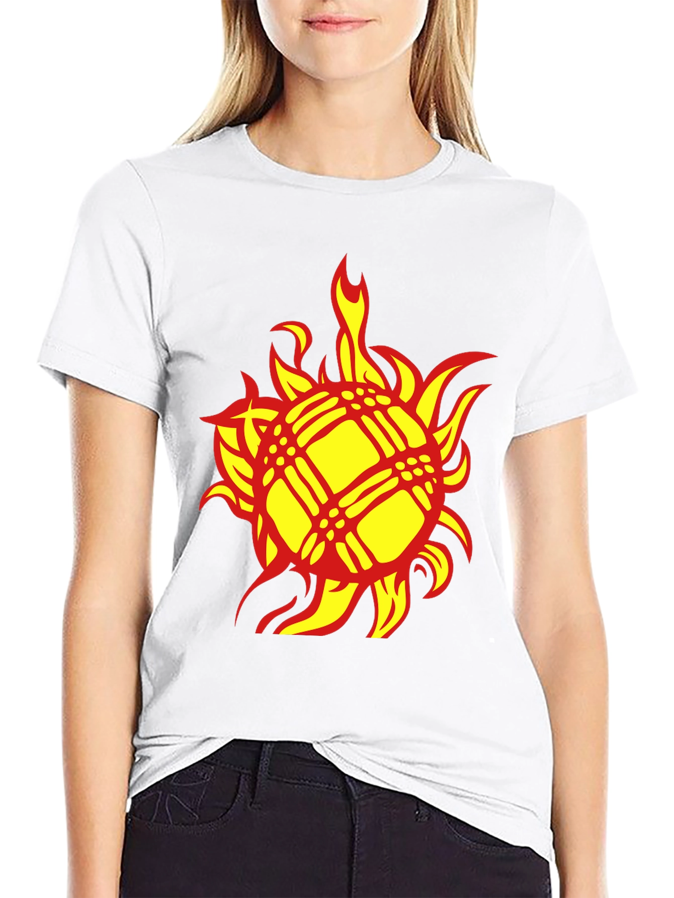 Fiery Sun Graphic Tee - Bold Black Cotton T-Shirt