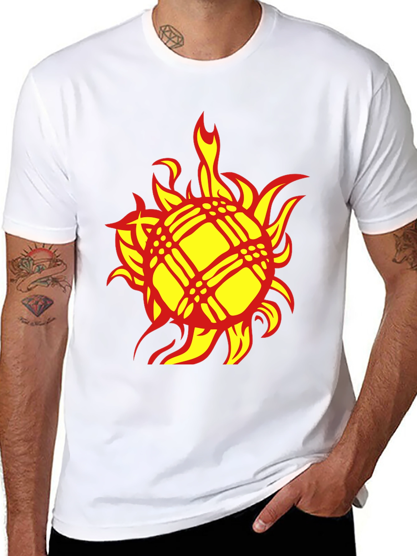 Fiery Sun Graphic Tee - Bold Black Cotton T-Shirt