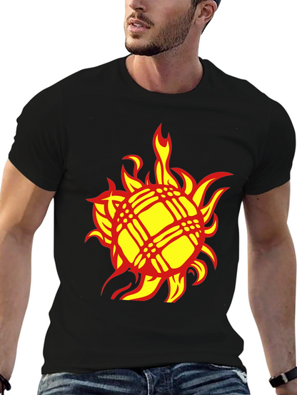 Fiery Sun Graphic Tee - Bold Black Cotton T-Shirt