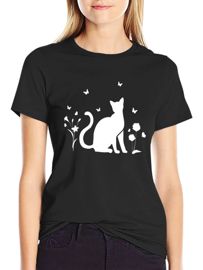 Black Cat & Butterfly Graphic T-Shirt