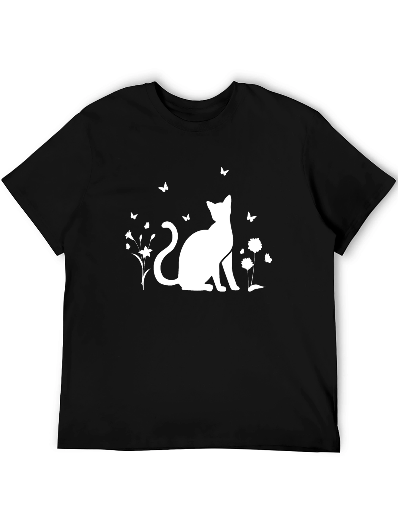 Black Cat & Butterfly Graphic T-Shirt