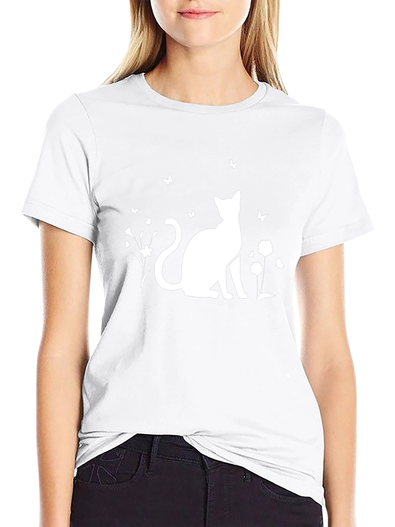 Black Cat & Butterfly Graphic T-Shirt