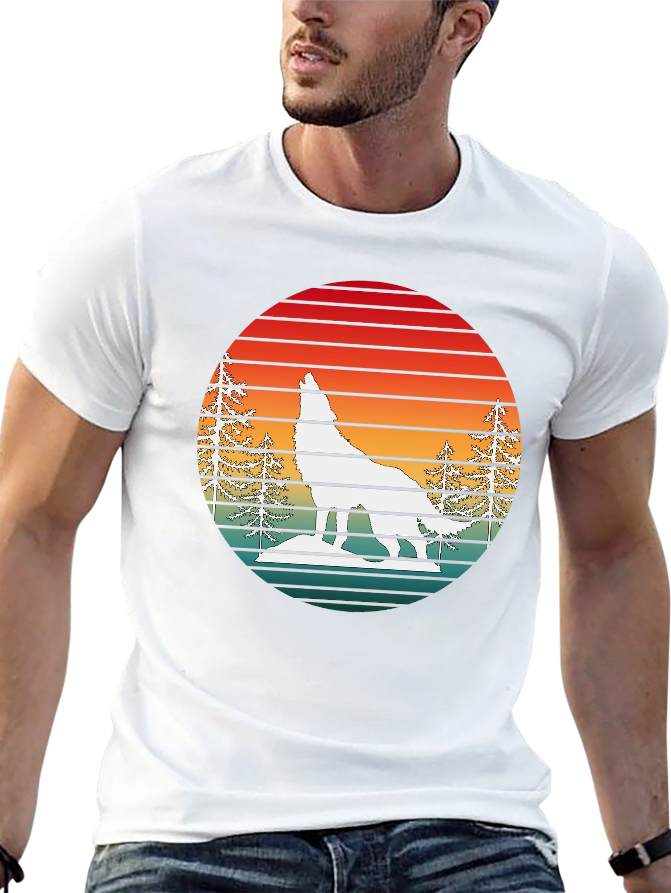 Retro Sunset Wolf Graphic T-Shirt