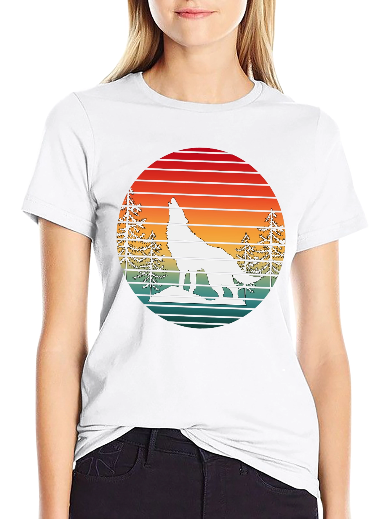 Retro Sunset Wolf Graphic T-Shirt