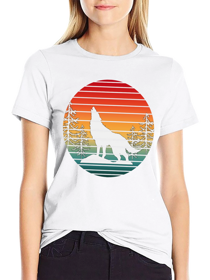 Retro Sunset Wolf Graphic T-Shirt