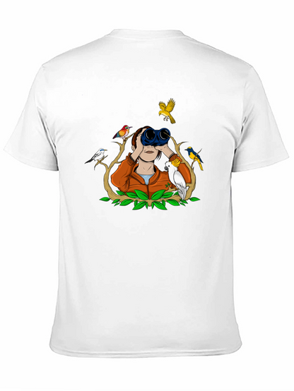 Bird Watching Tee - Binoculars and Birds Design