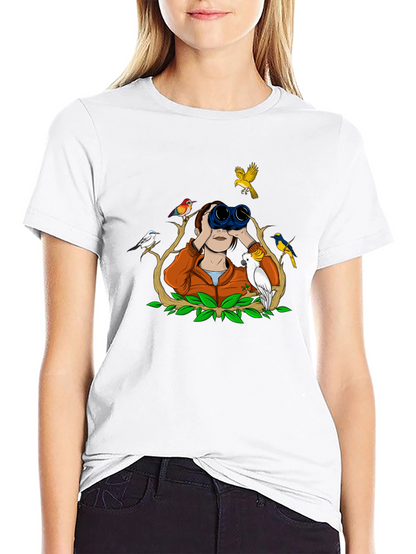 Bird Watching Tee - Binoculars and Birds Design