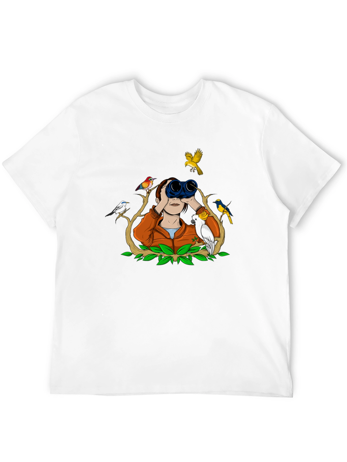 Bird Watching Tee - Binoculars and Birds Design