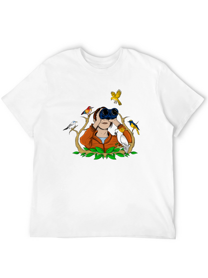 Bird Watching Tee - Binoculars and Birds Design