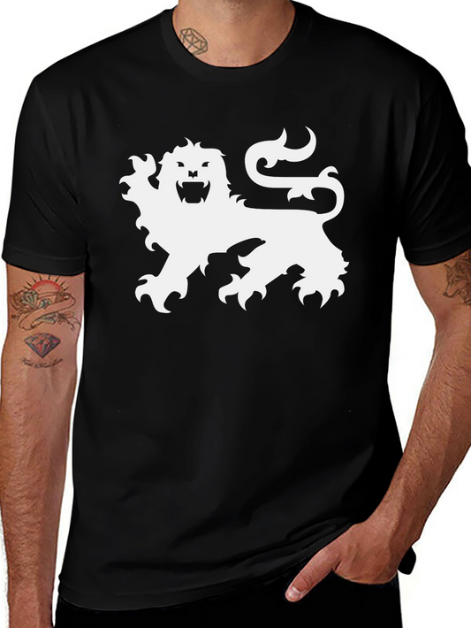 Black T-Shirt with White Lion Graphic