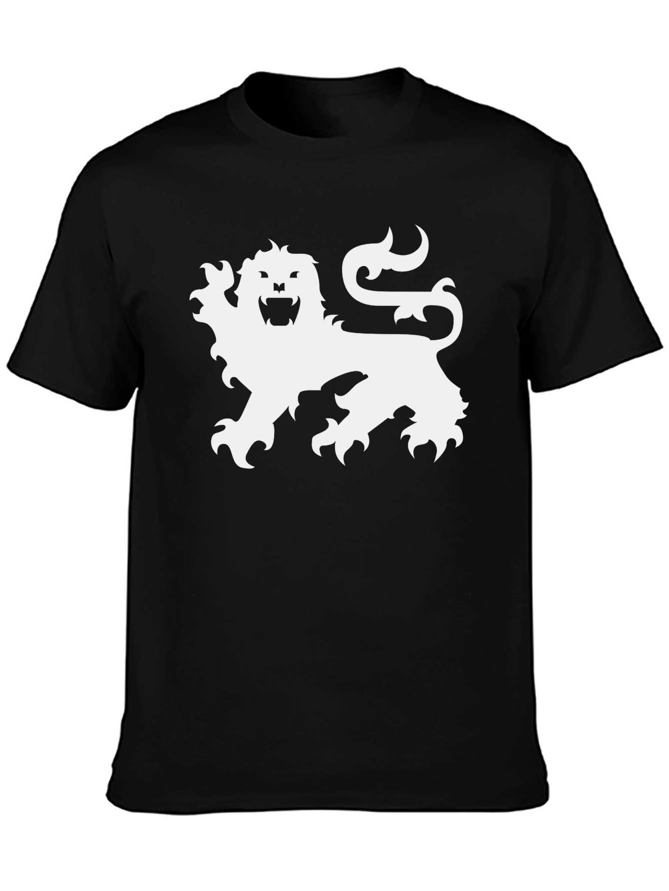 Black T-Shirt with White Lion Graphic