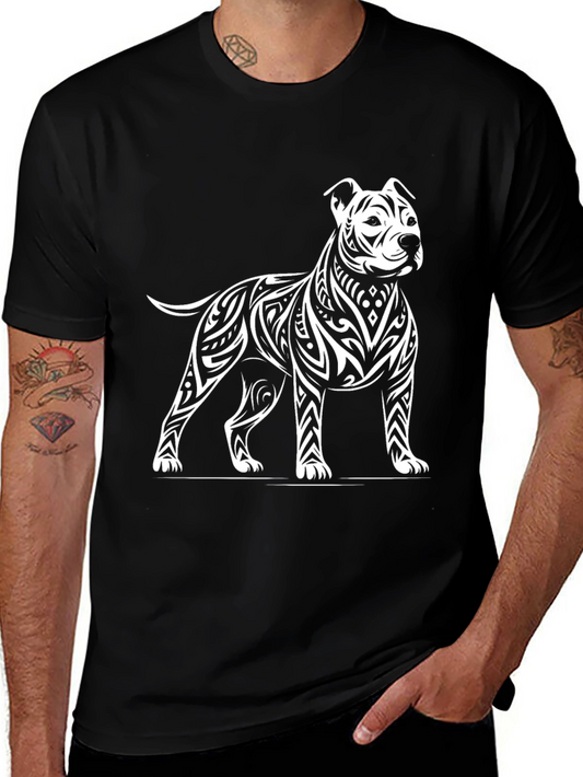Tribal Pitbull Graphic Tee - Black Cotton Blend