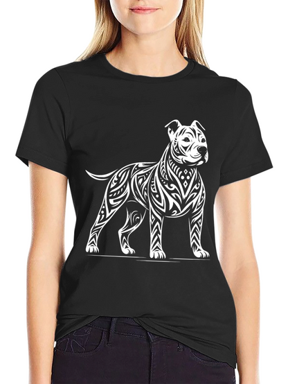 Tribal Pitbull Graphic Tee - Black Cotton Blend