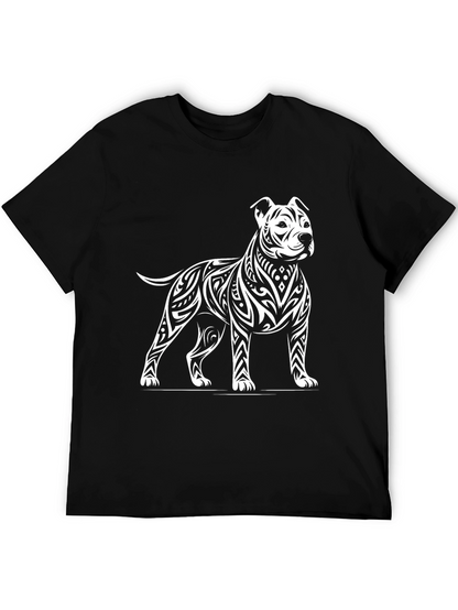 Tribal Pitbull Graphic Tee - Black Cotton Blend