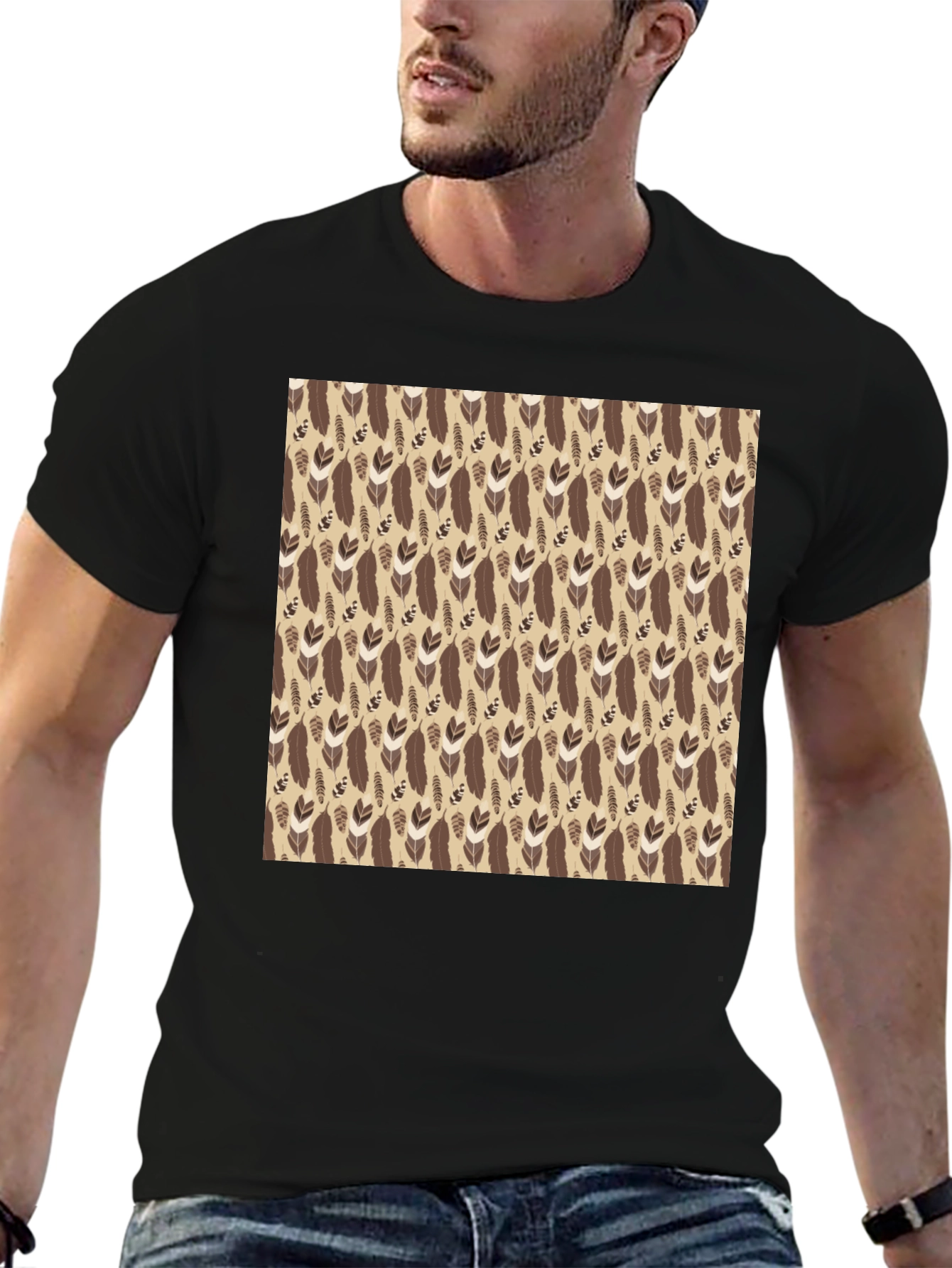 Tribal Feather Print Crew Neck T-Shirt