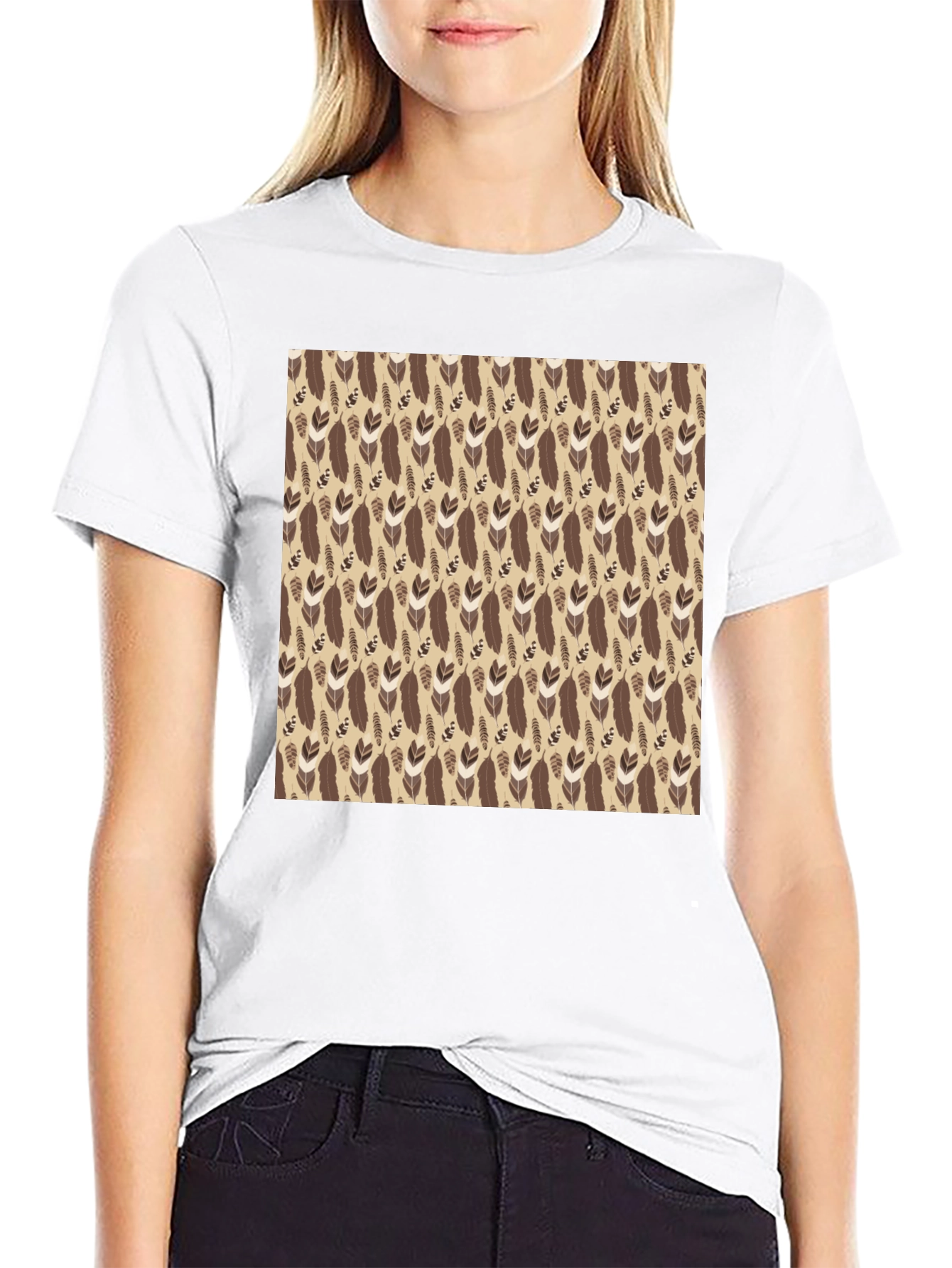 Tribal Feather Print Crew Neck T-Shirt