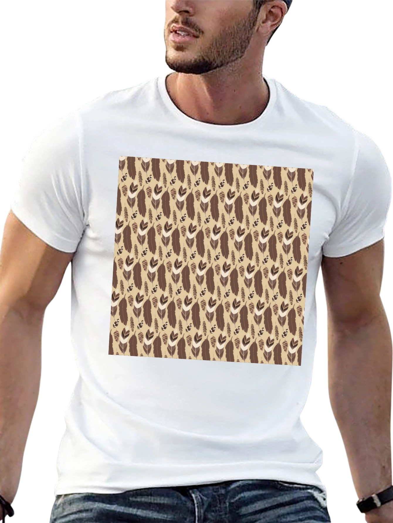 Tribal Feather Print Crew Neck T-Shirt