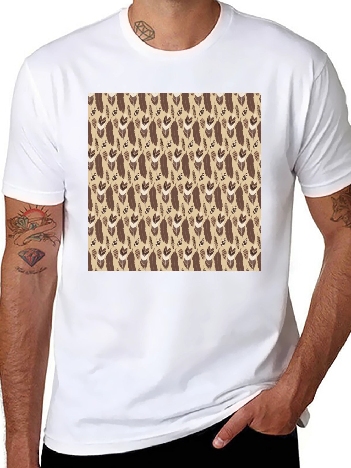 Tribal Feather Print Crew Neck T-Shirt