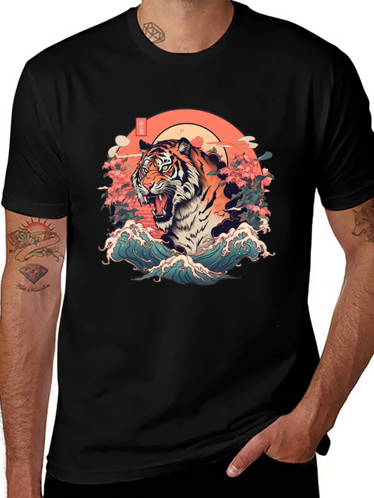 Tiger Graphic T-Shirt - Japanese Art Style
