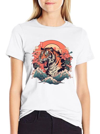 Tiger Graphic T-Shirt - Japanese Art Style